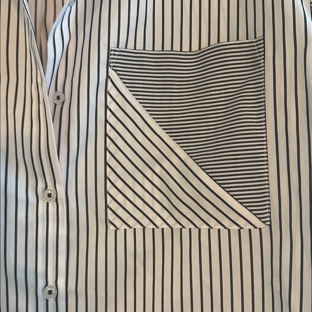 THEO The Label Striped Button-Down Shirt in Black and White sz LRG - Picture 2 of 8